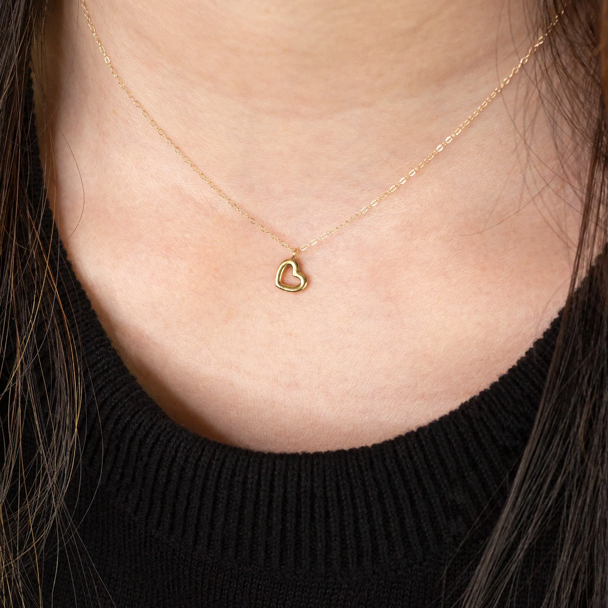 Open Heart Love Pendant Necklace - 14K Solid Gold