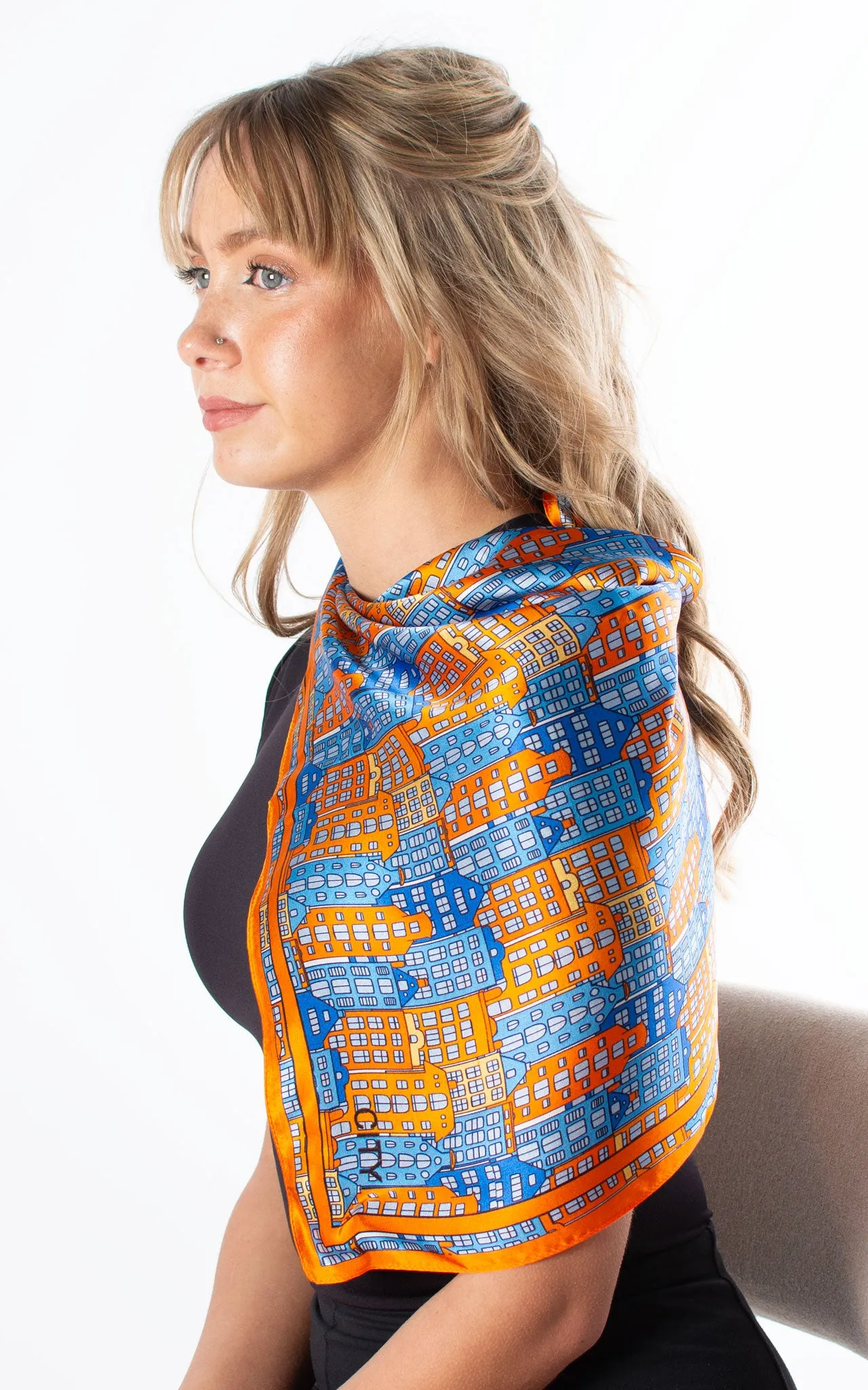 Orange & Blue Town Square Silk Scarf