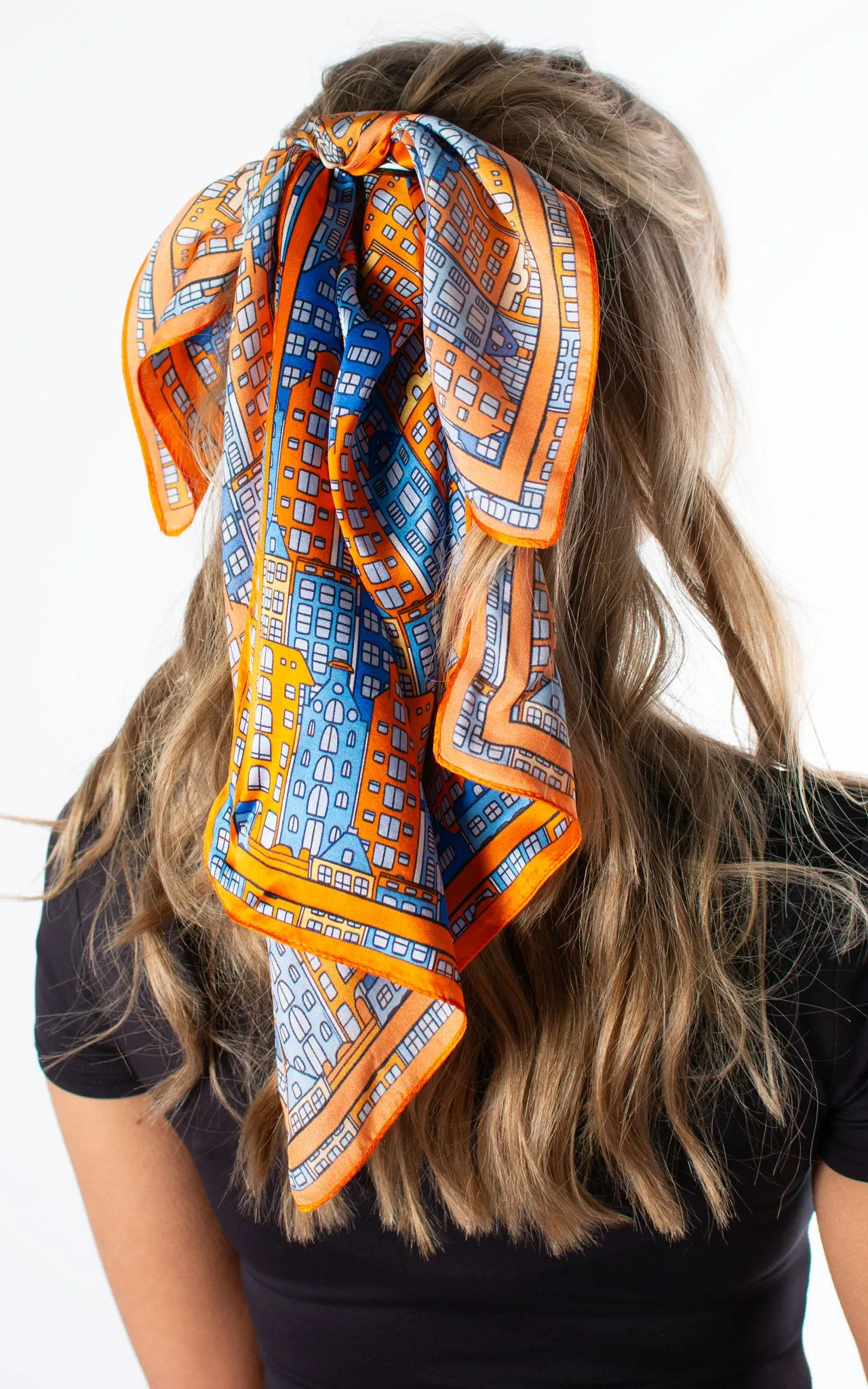 Orange & Blue Town Square Silk Scarf