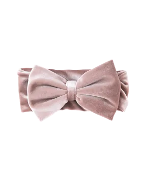 Oversized Bow Velour Baby Headband - Rose Powder