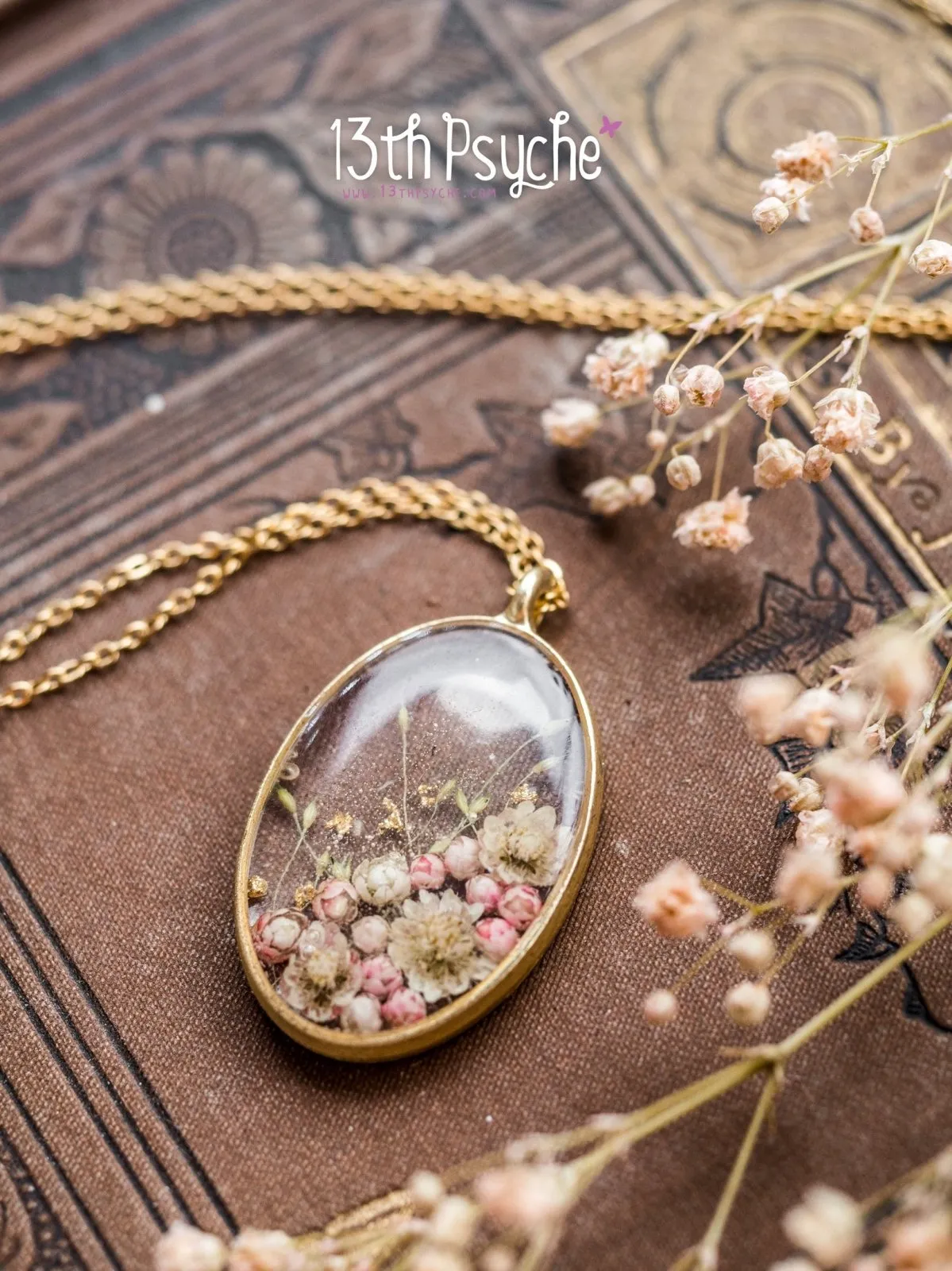 Real pink Ozothamnus flowers necklace