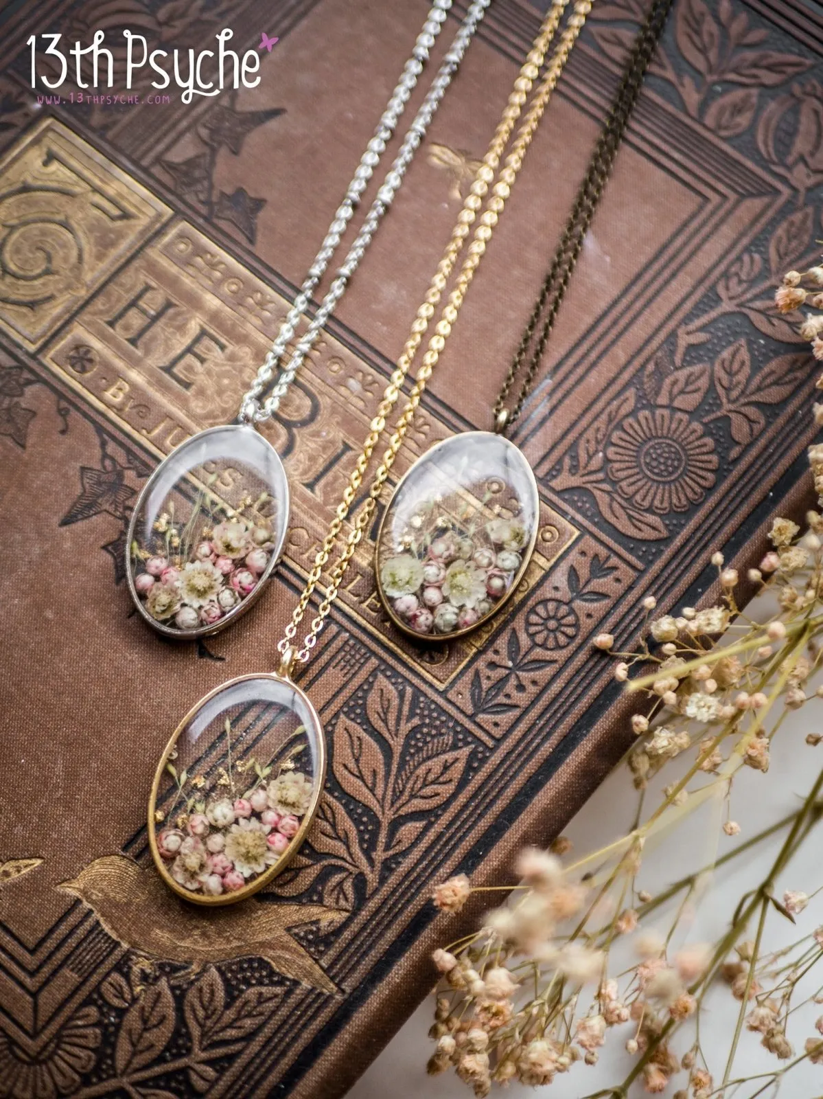 Real pink Ozothamnus flowers necklace