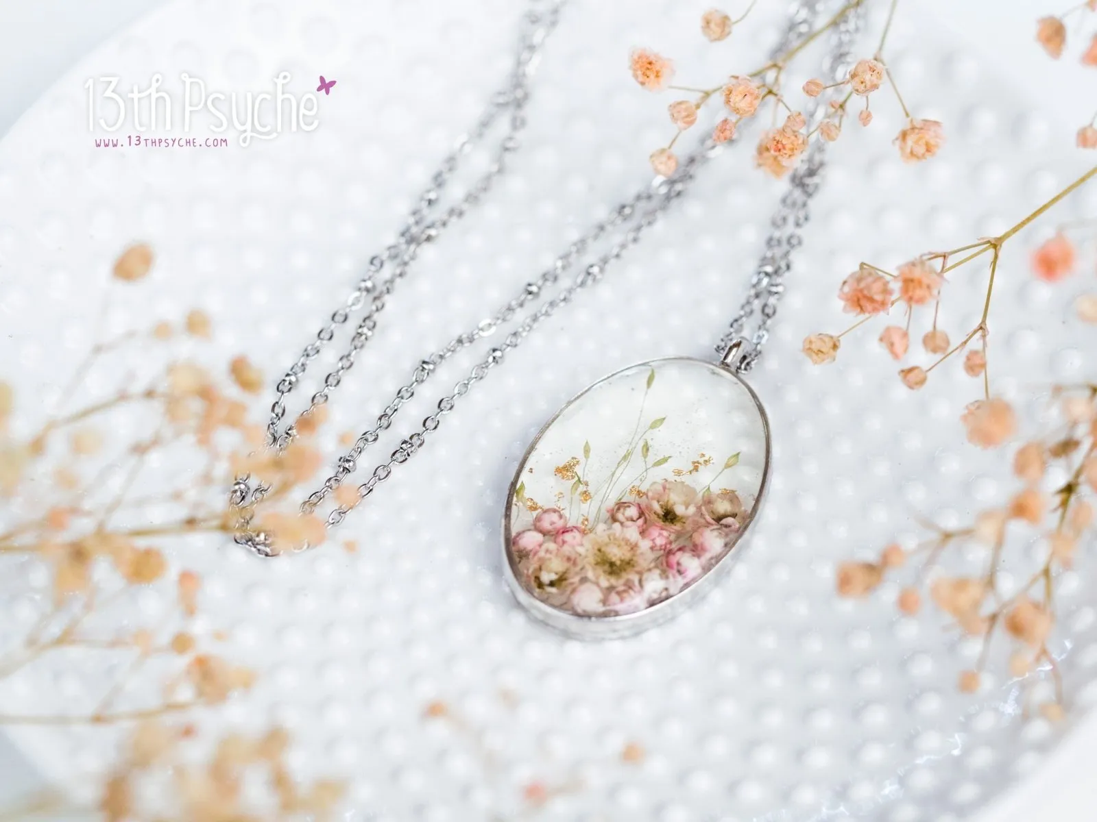 Real pink Ozothamnus flowers necklace