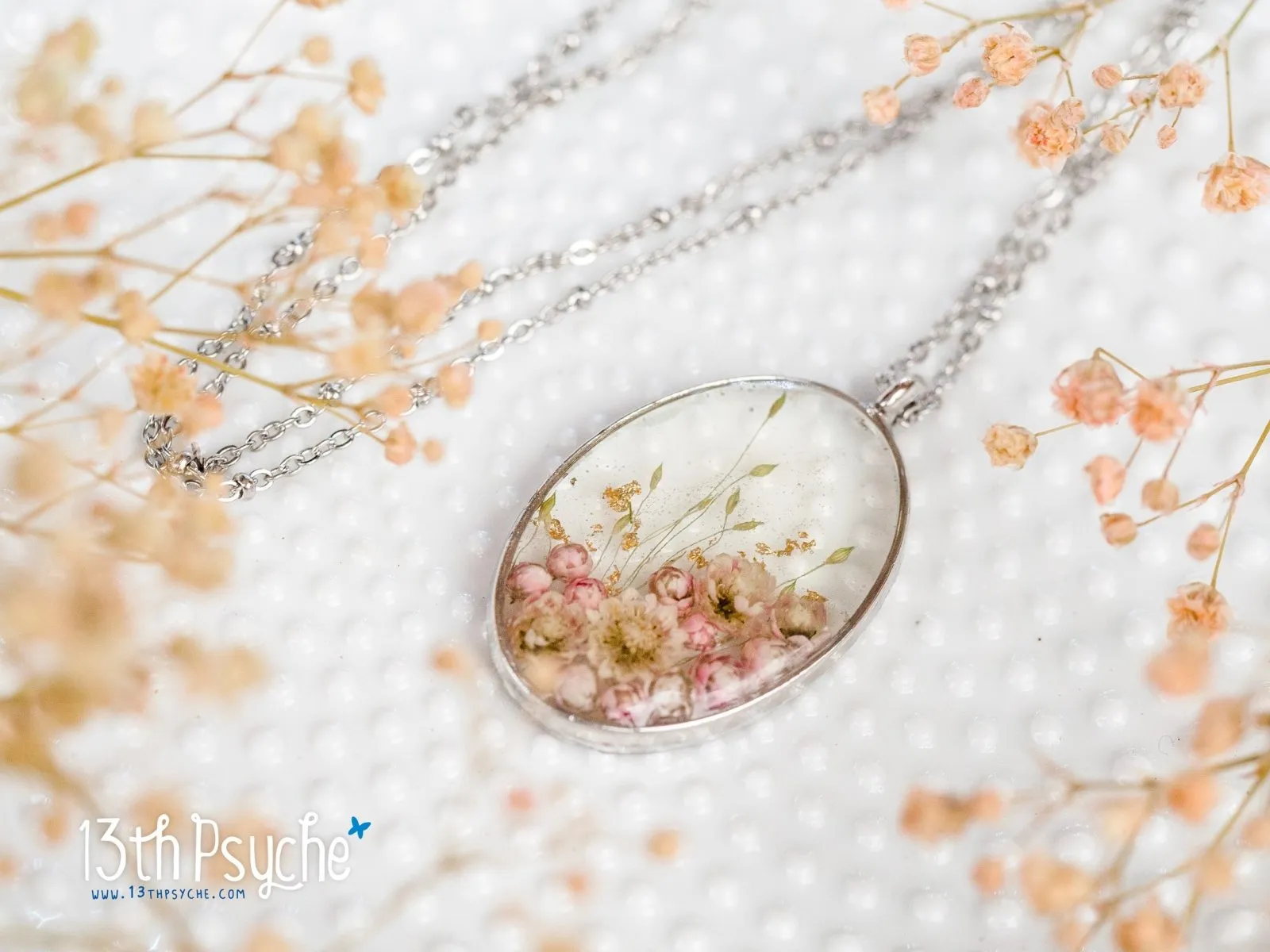 Real pink Ozothamnus flowers necklace