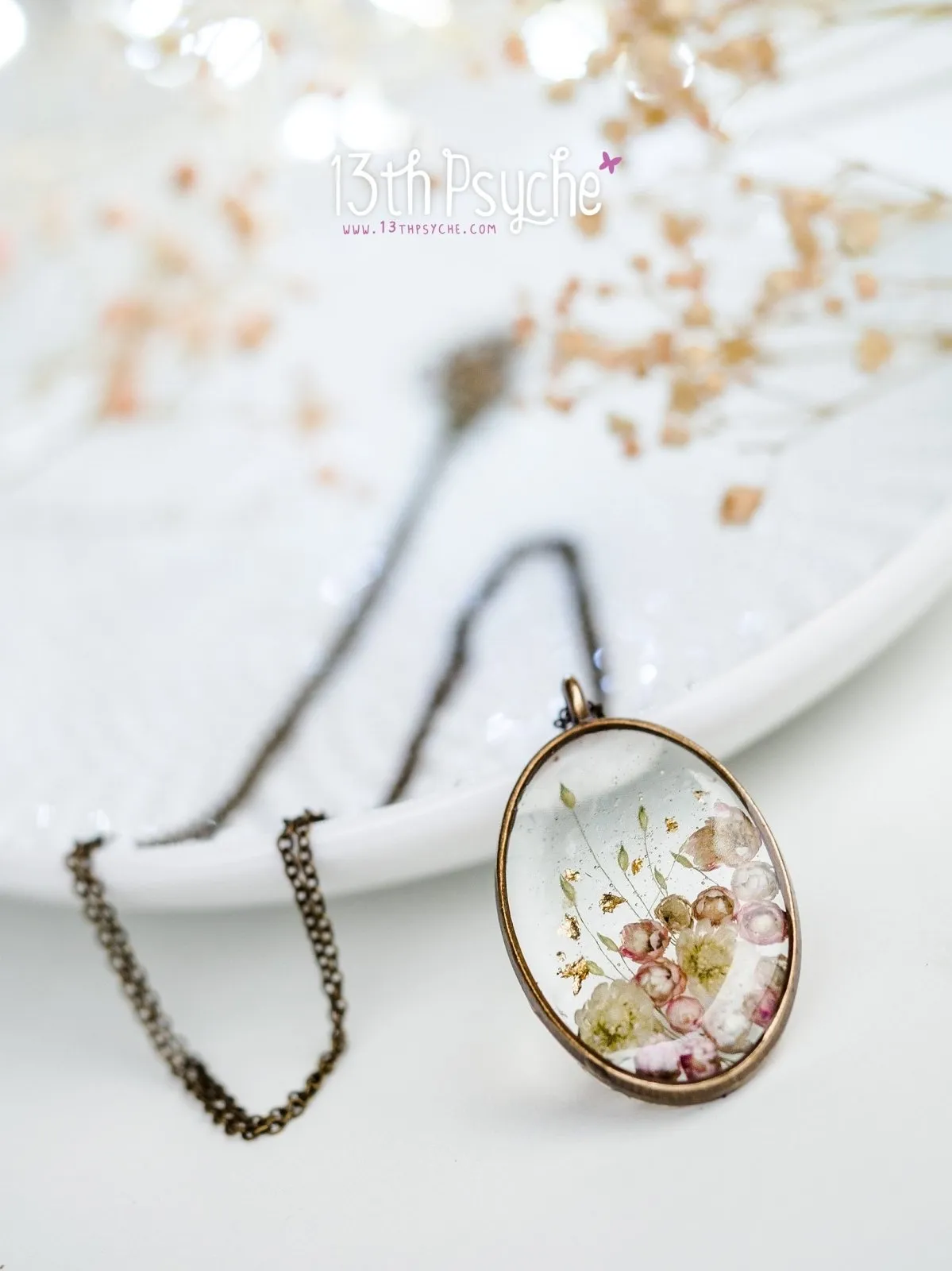 Real pink Ozothamnus flowers necklace