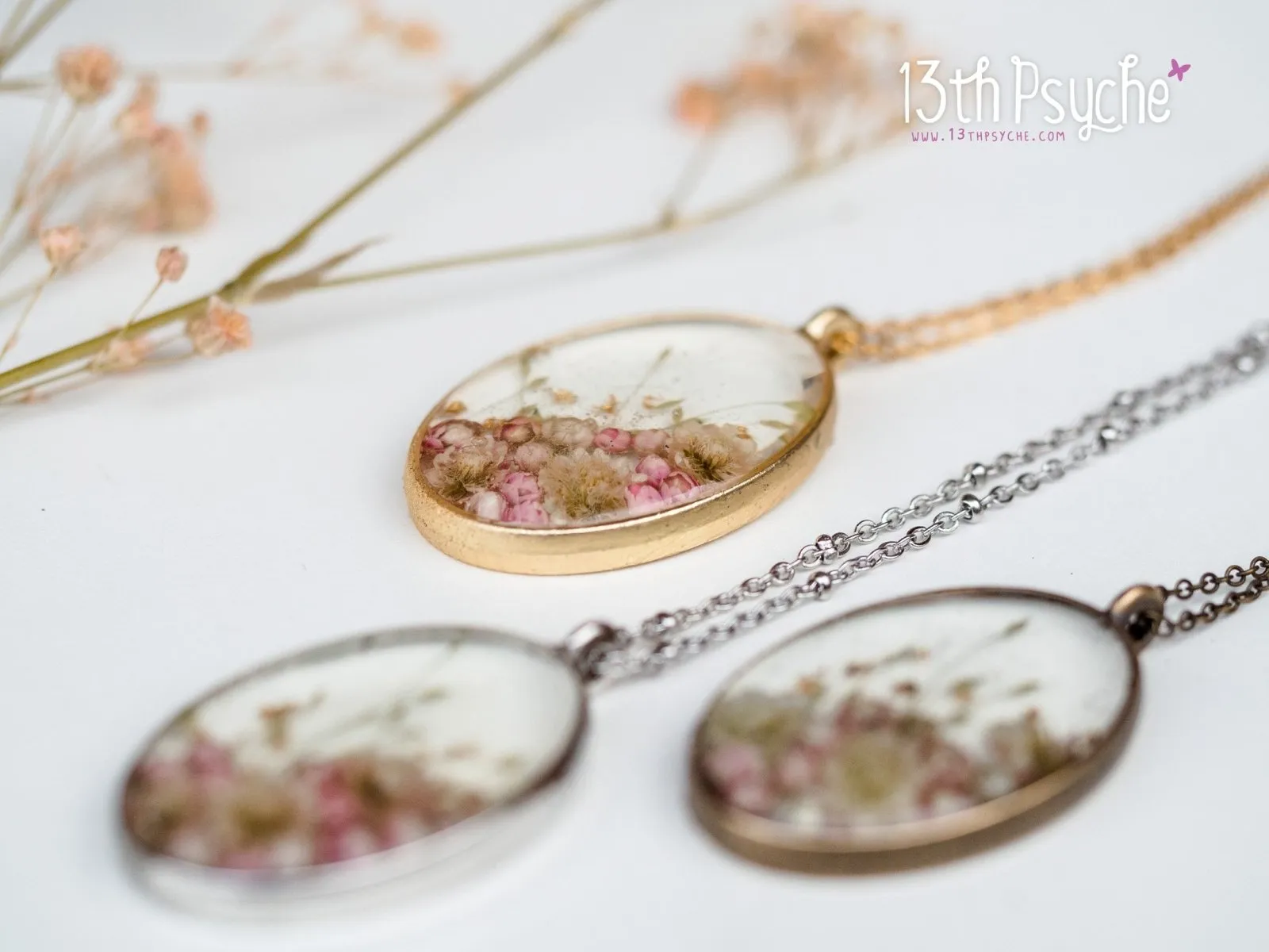 Real pink Ozothamnus flowers necklace