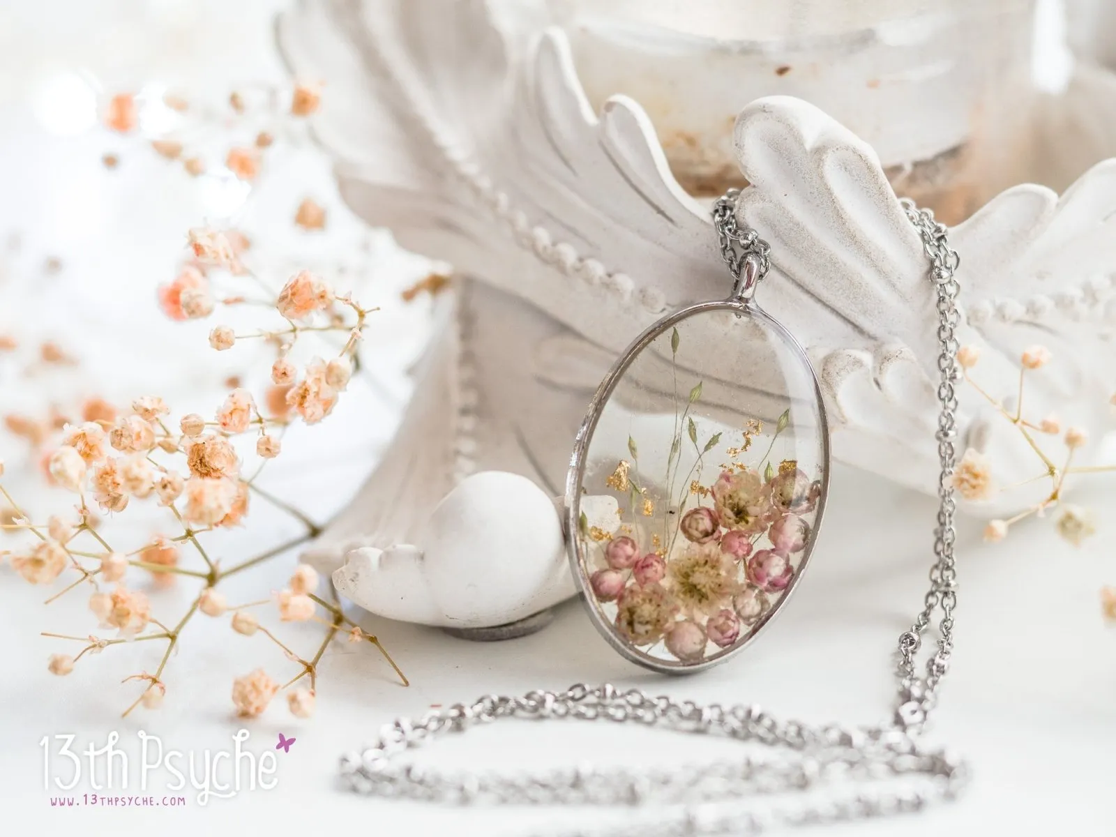 Real pink Ozothamnus flowers necklace