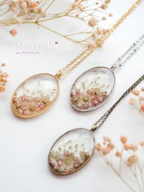 Real pink Ozothamnus flowers necklace