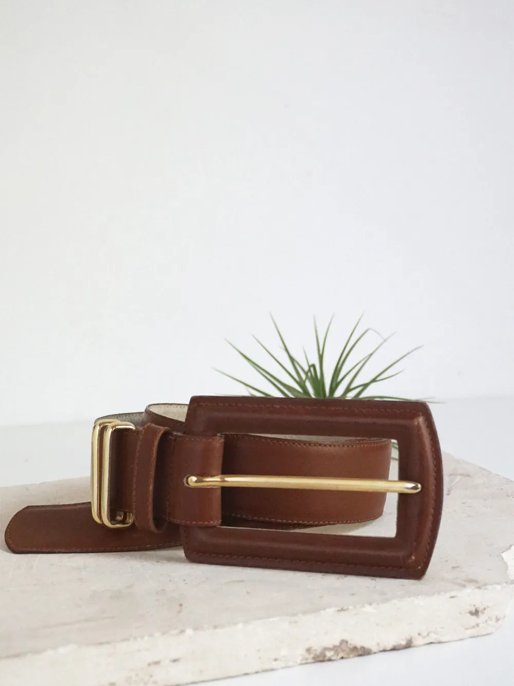 Rectangle Leather Buckle Belt