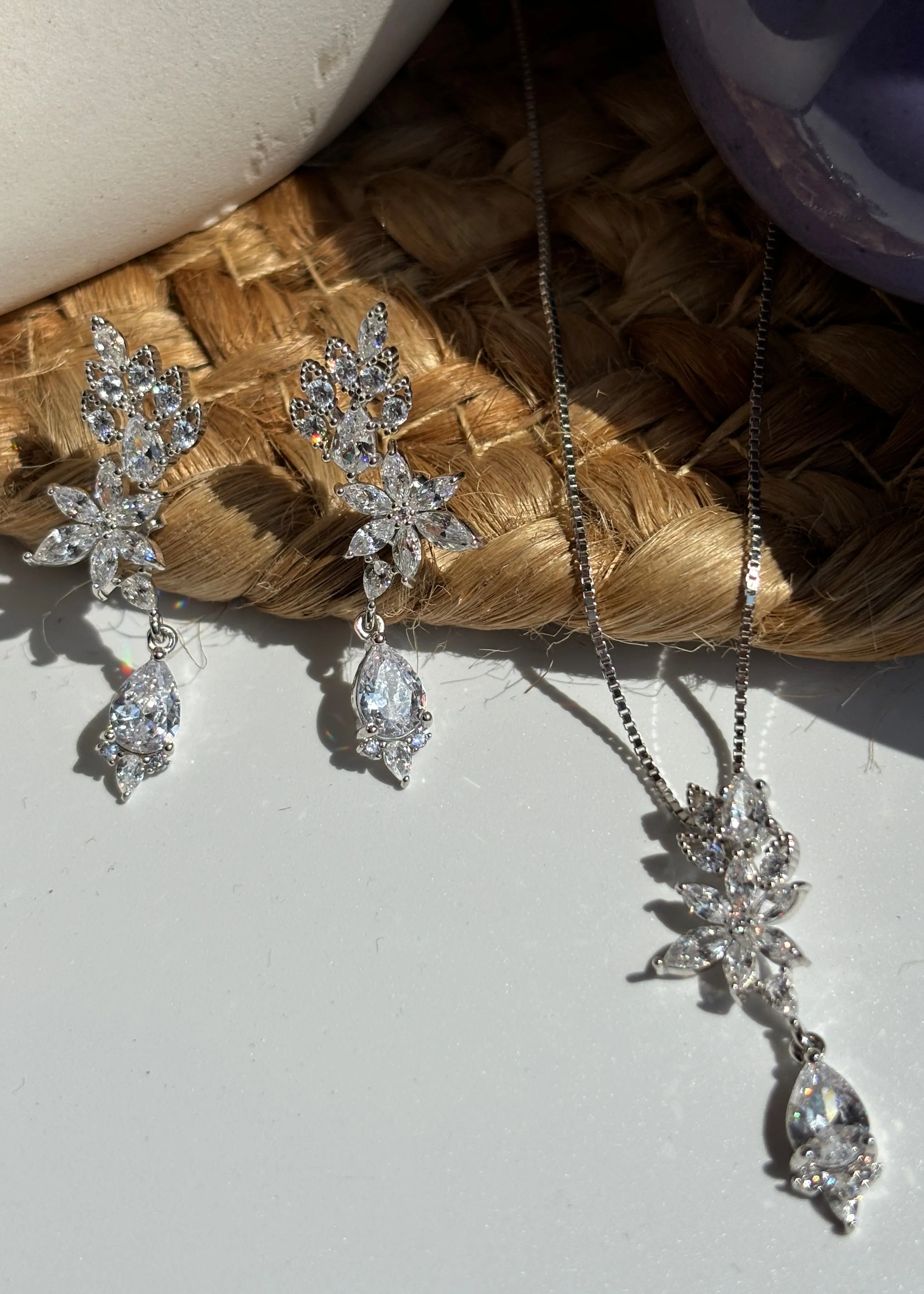 Rhinestone Silver Pendant set