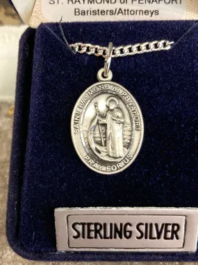 Saint Raymond Of Penafort Silver Pendant And Chain Religious