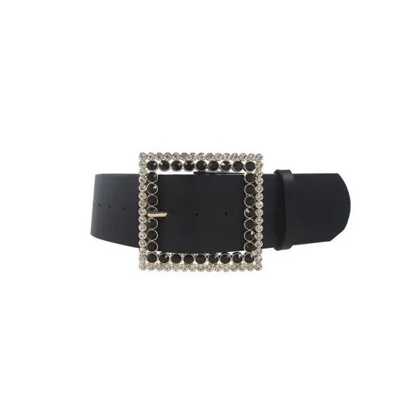 Snatch IT Color Block Trim Square Wide Rhinestone Buckle Belt