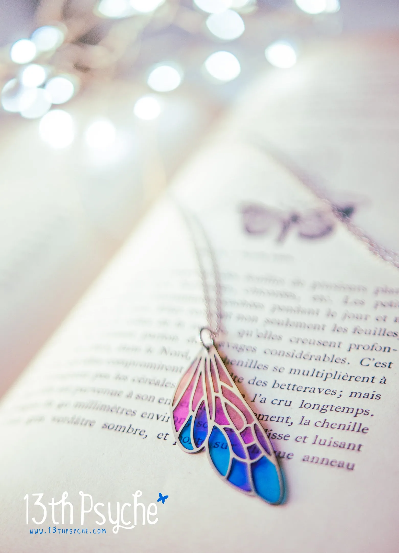 Stained glass inspired fairy wing pendant necklace