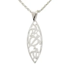 Sterling Silver Hawaiian Scroll 3 Honu (Turtle) Cut Out Surfboard Pendant (Chain Sold Separately)