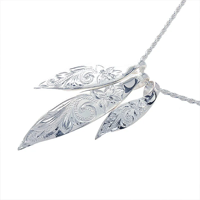 Sterling Silver Hawaiian Scroll 3 Leaf Pendant (Chain Sold Separately)