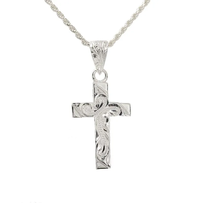 Sterling Silver Hawaiian Scroll Cross Pendant (Chain Sold Separately)