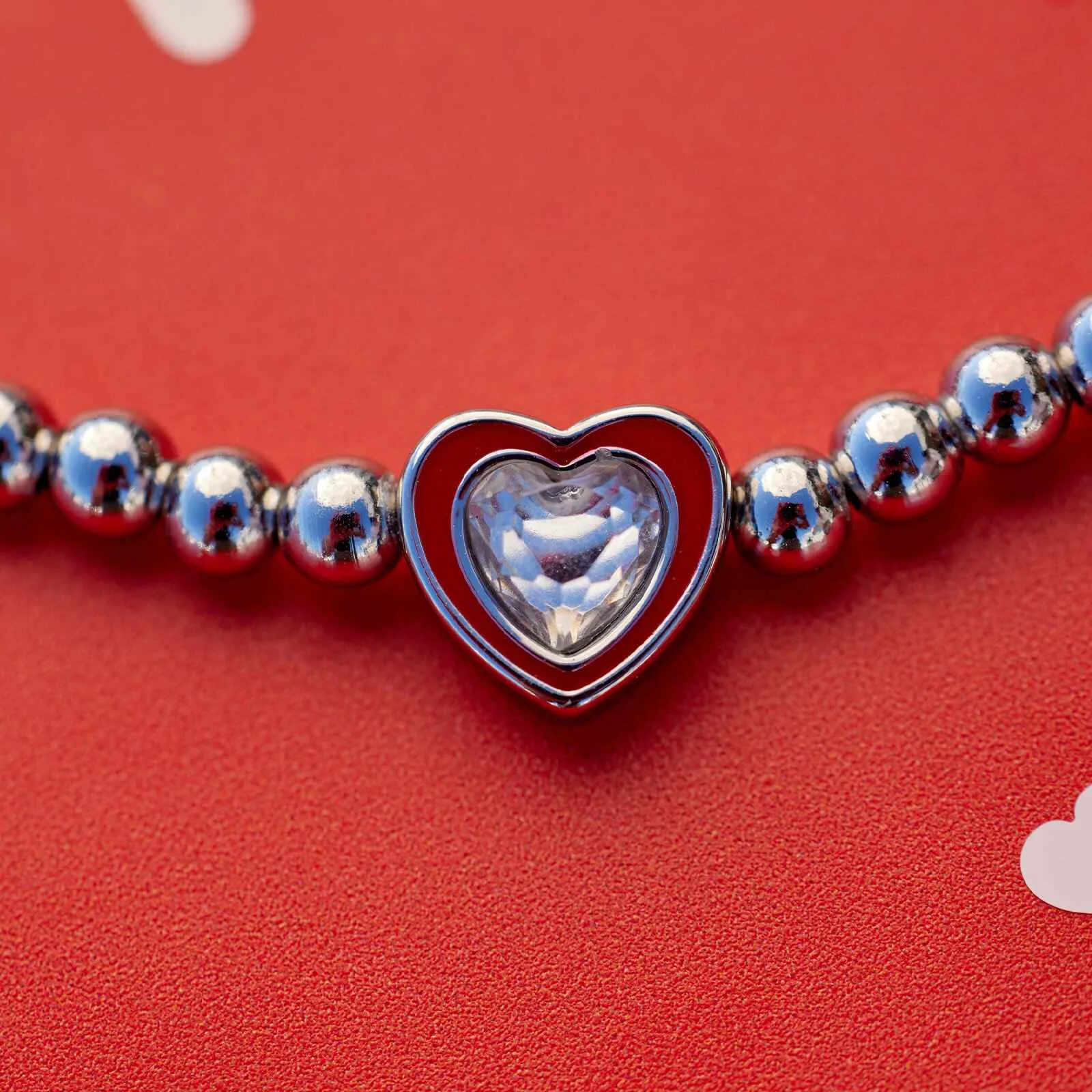 Stone & Enamel Heart Stretch Bracelet