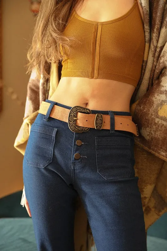 Suede Antique Gold Western Belt