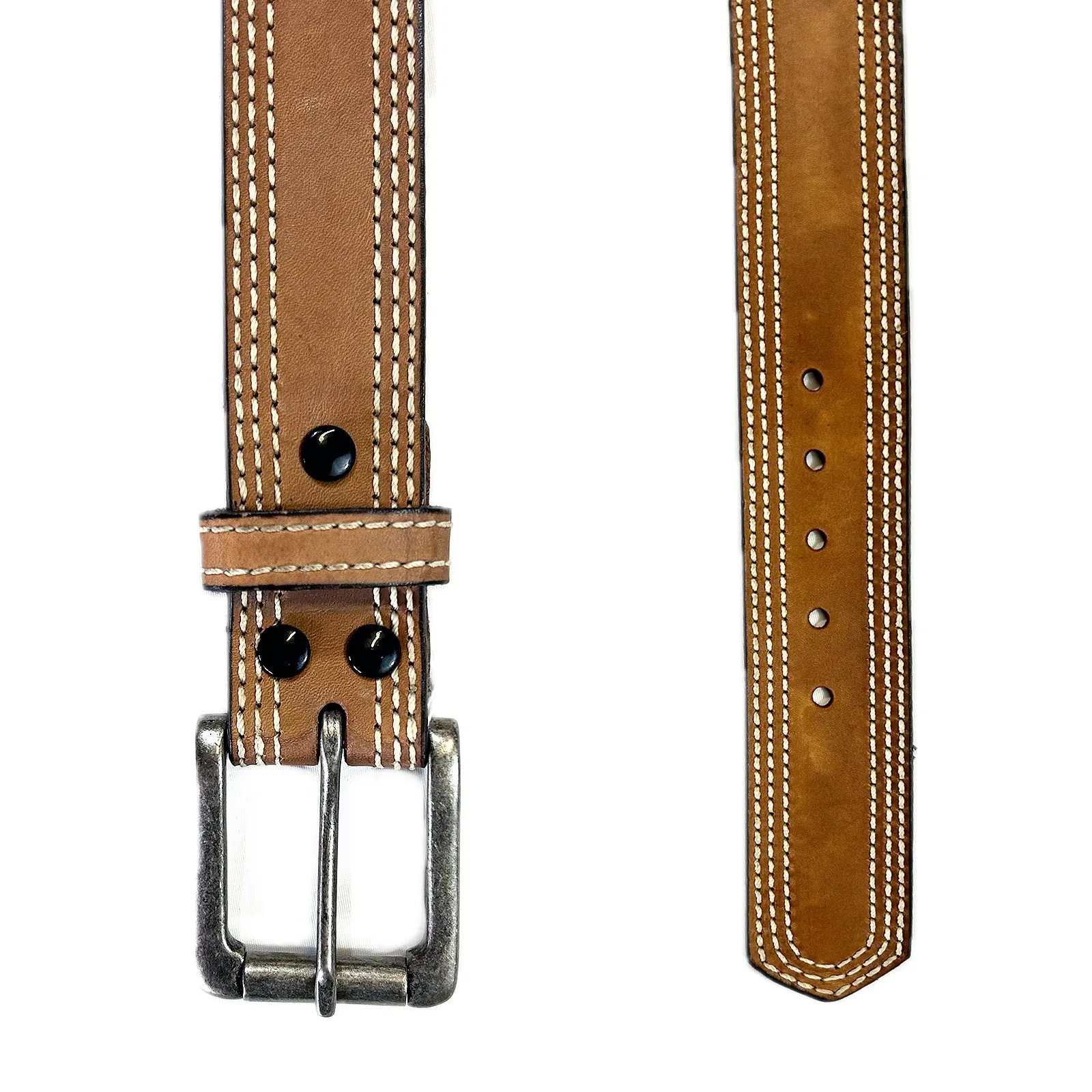 Tan Triple Line Genuine Leather Western Belt