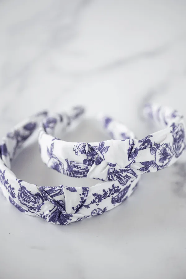 The Tiny Tassel Headband in Charleston Toile Print