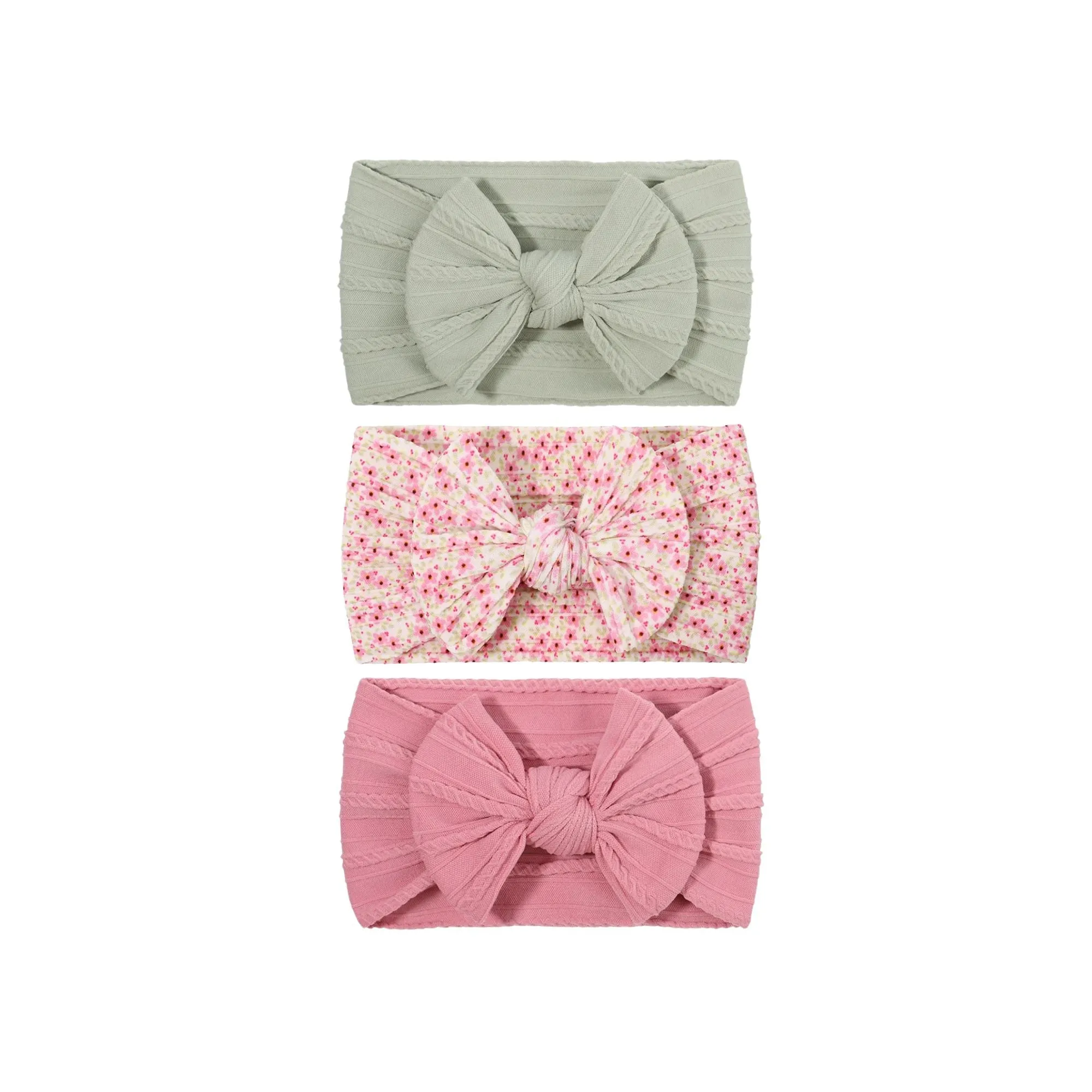 Trio of Single Bow Cable Knit Baby Headbands #19