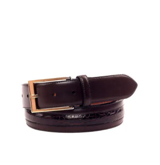 Venice Belt Croco Brown leather & dark brown box calf