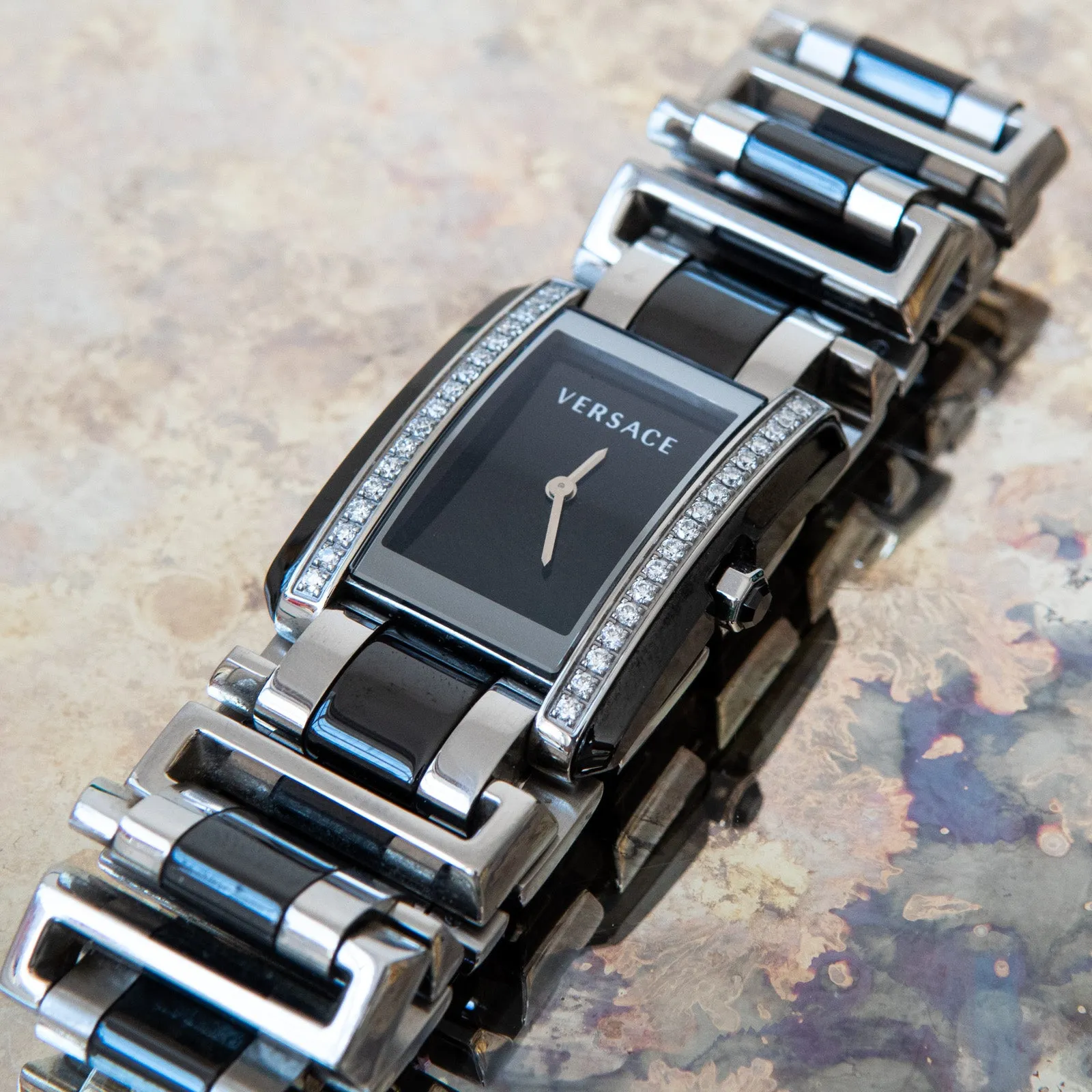 Versace Diamond-Encrusted Stainless Steel and Black Ceramic Watch