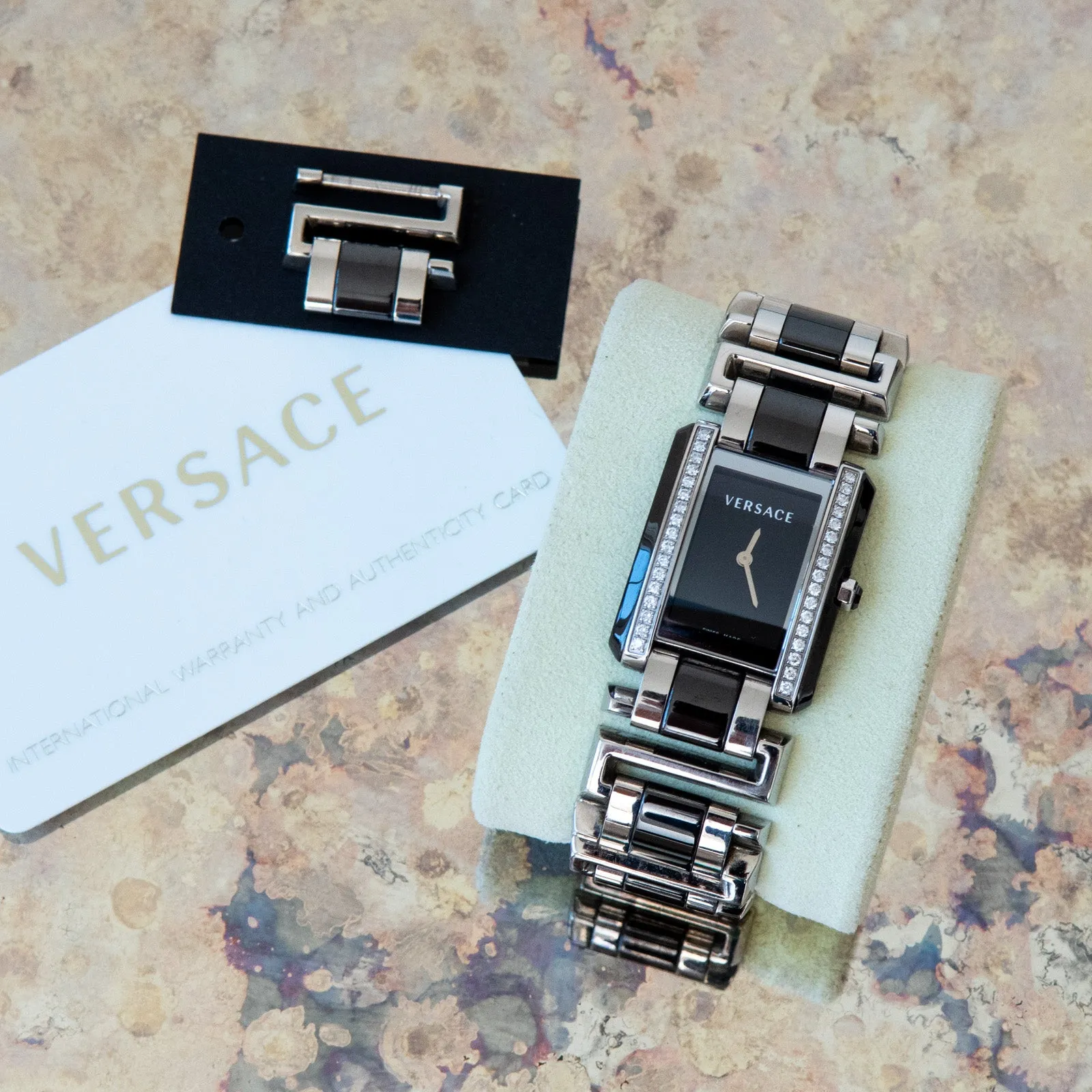 Versace Diamond-Encrusted Stainless Steel and Black Ceramic Watch