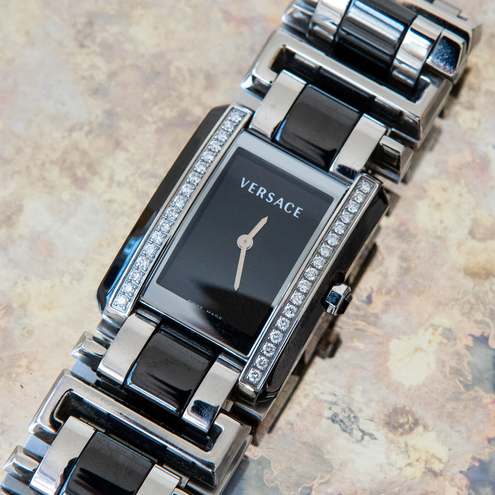 Versace Diamond-Encrusted Stainless Steel and Black Ceramic Watch