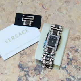 Versace Diamond-Encrusted Stainless Steel and Black Ceramic Watch