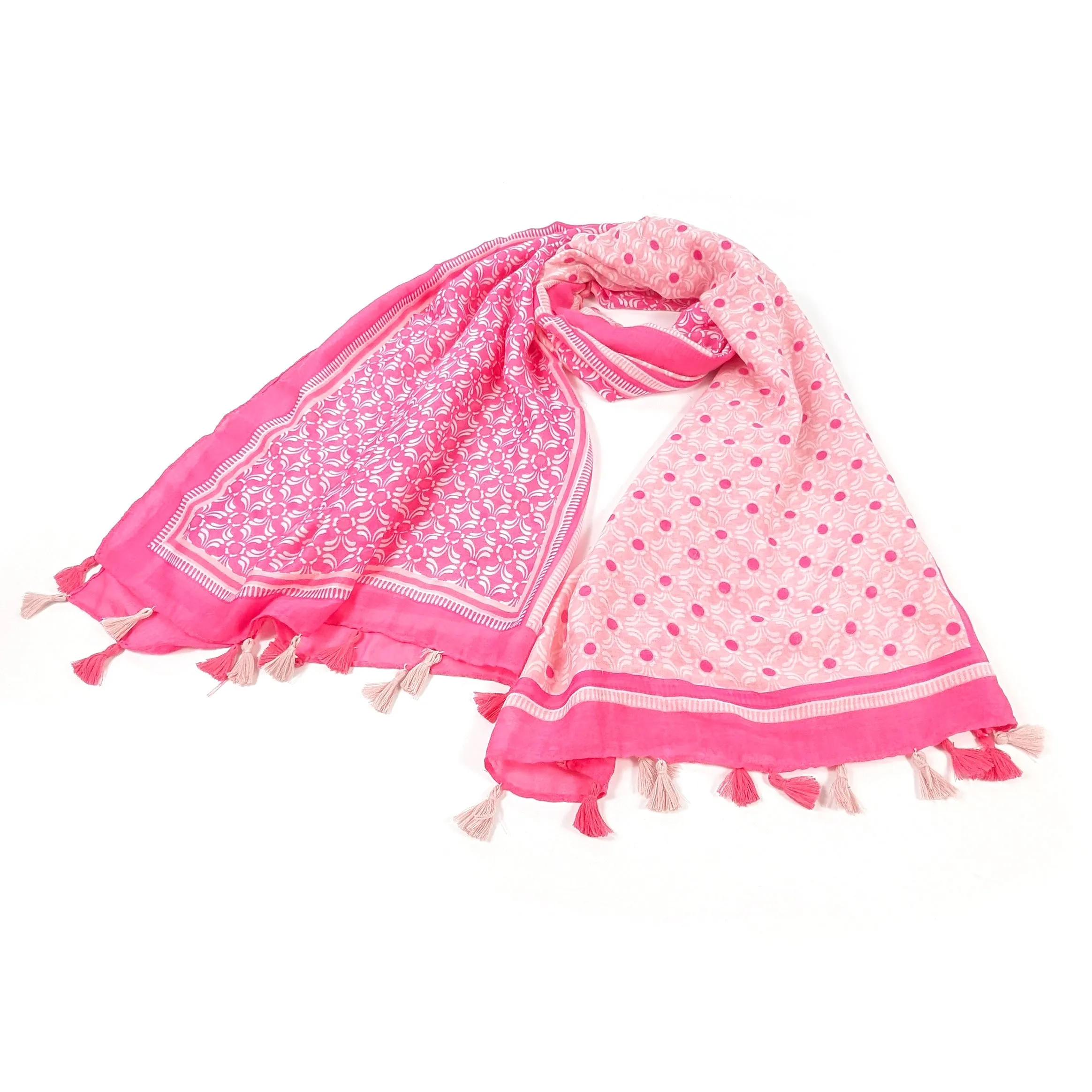 Vesta - Bright Patterned Scarf - Hot Flamingo (90x180cm)