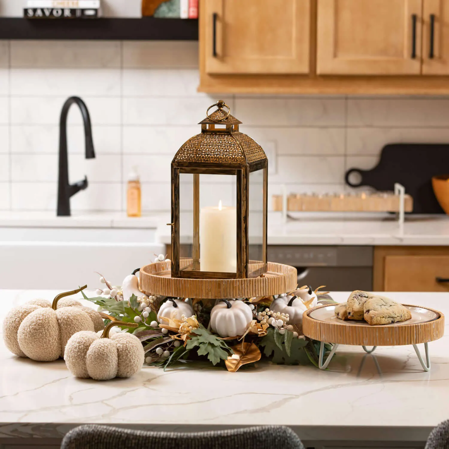 White Pumpkin & Leaf Wreath