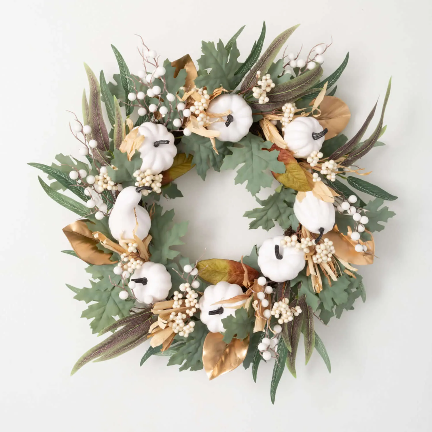 White Pumpkin & Leaf Wreath